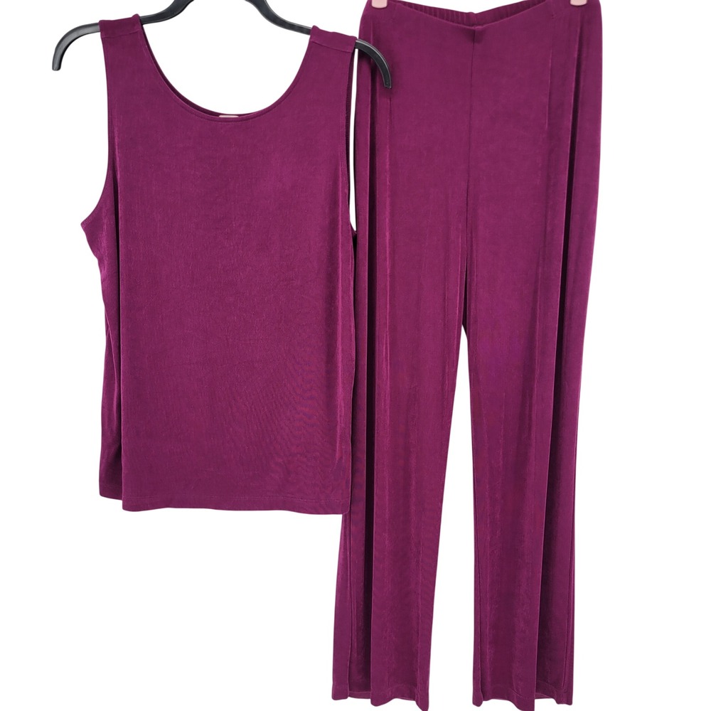 Chicos Travelers Plum Purple 2 Piece Set Tank Top Straight Leg Pants Size 3 XL - Picture 3 of 8